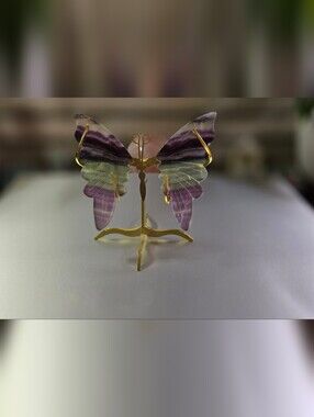 Rainbow Flourite Butterfly Wings With Stand.